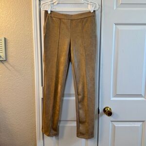 Anne Klein Tan Faux Suede Leather Pull On Pants Womens Size Sm Elastic Waist